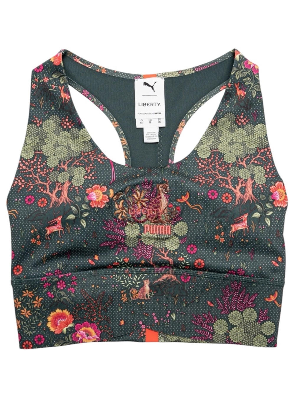 Puma x Liberty Forever Luxe Training Bra Green Gables Size S